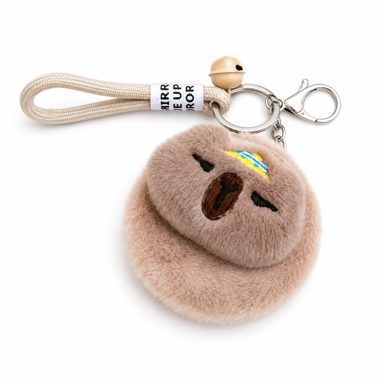 Plush faux-fur compact pocket mirror keychain and bag charm with wrist strap — MOUJ Egypt